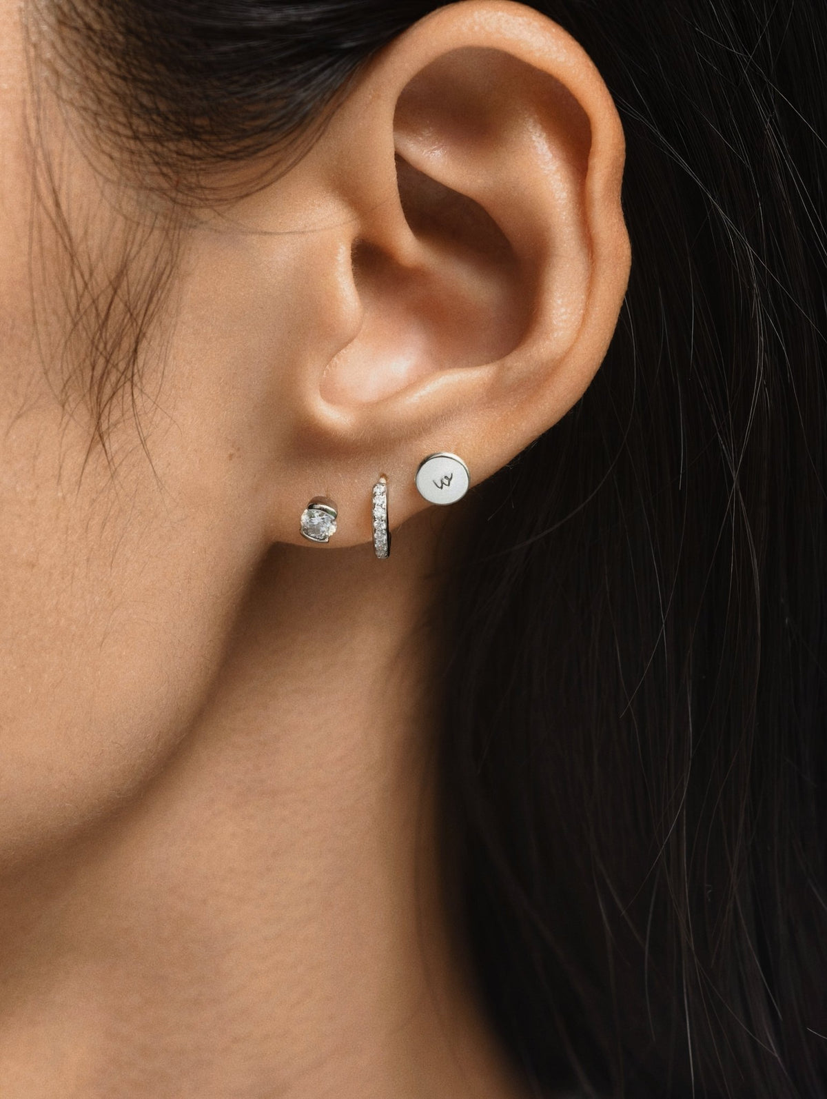Gold-plated 925 sterling silver Customised Silver Round Flatback Earring