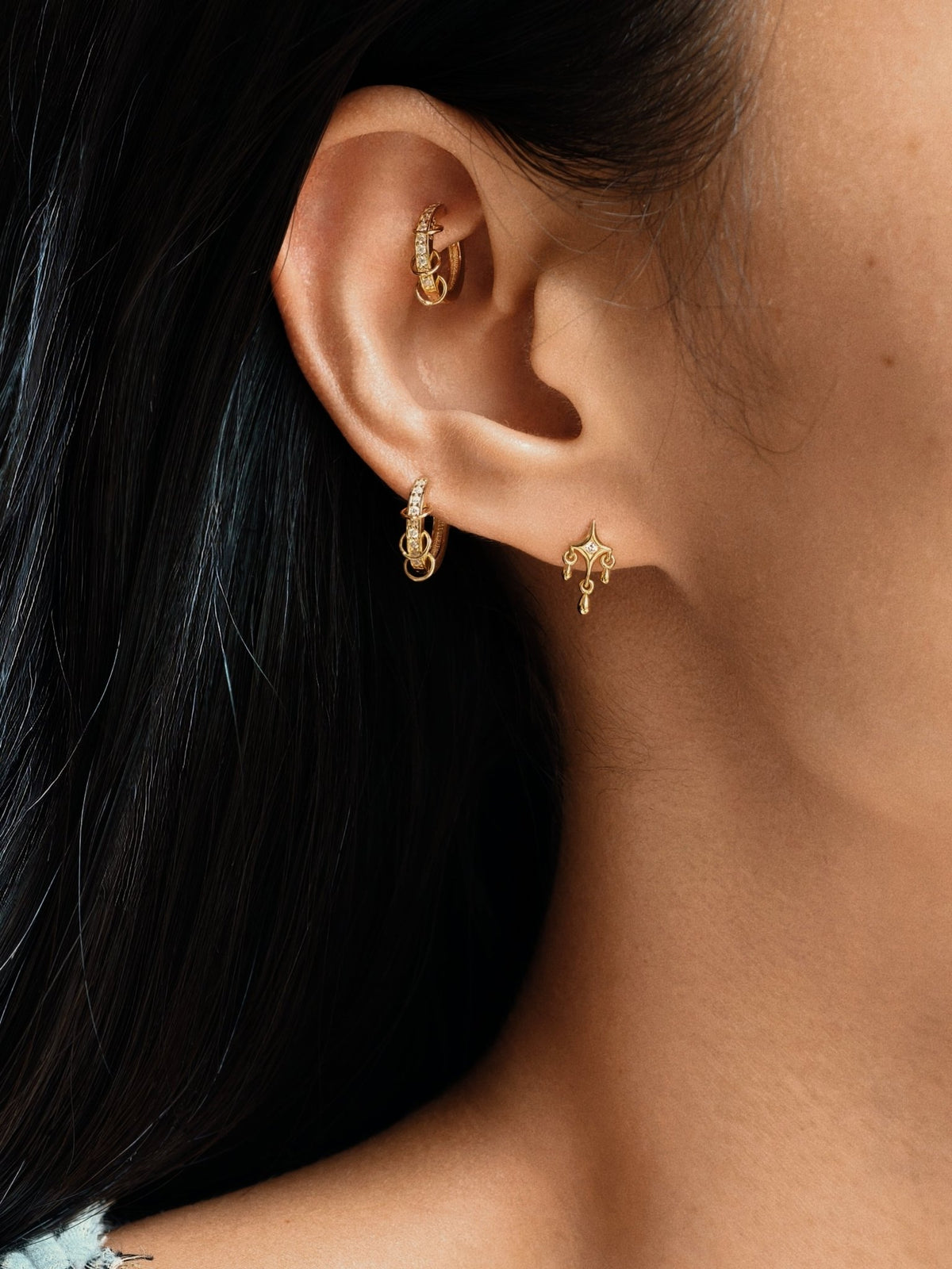 Gold-plated 925 sterling silver Interlock Pavé Hoop Earrings