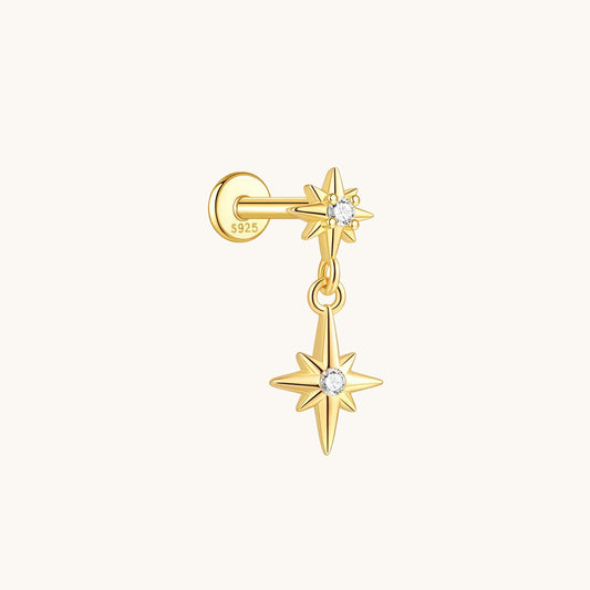Gold-plated 925 sterling silver Twinkle Star Dangle Flatback Earring Gold