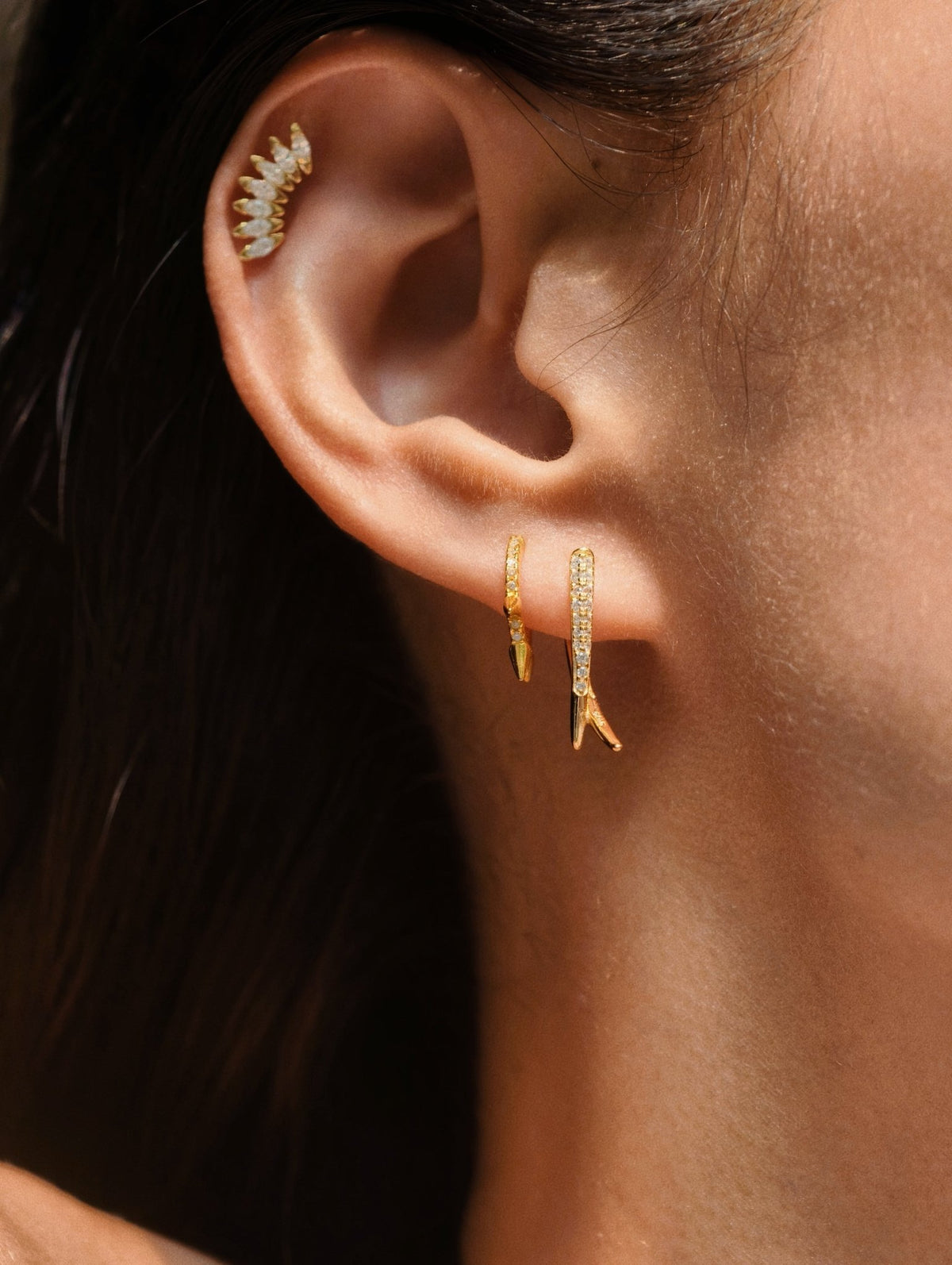 Gold-plated 925 sterling silver Rebel Cross CZ Hoop Earrings