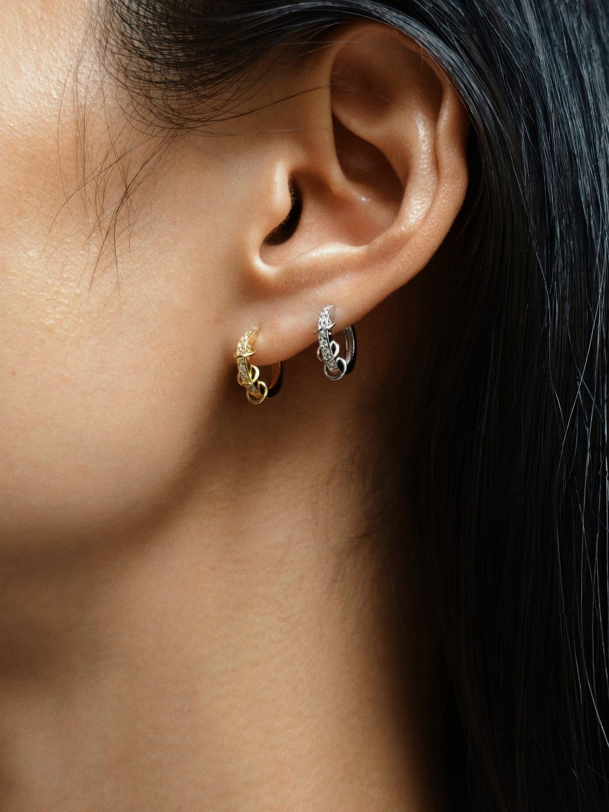 Gold-plated 925 sterling silver Interlock Pavé Hoop Earrings