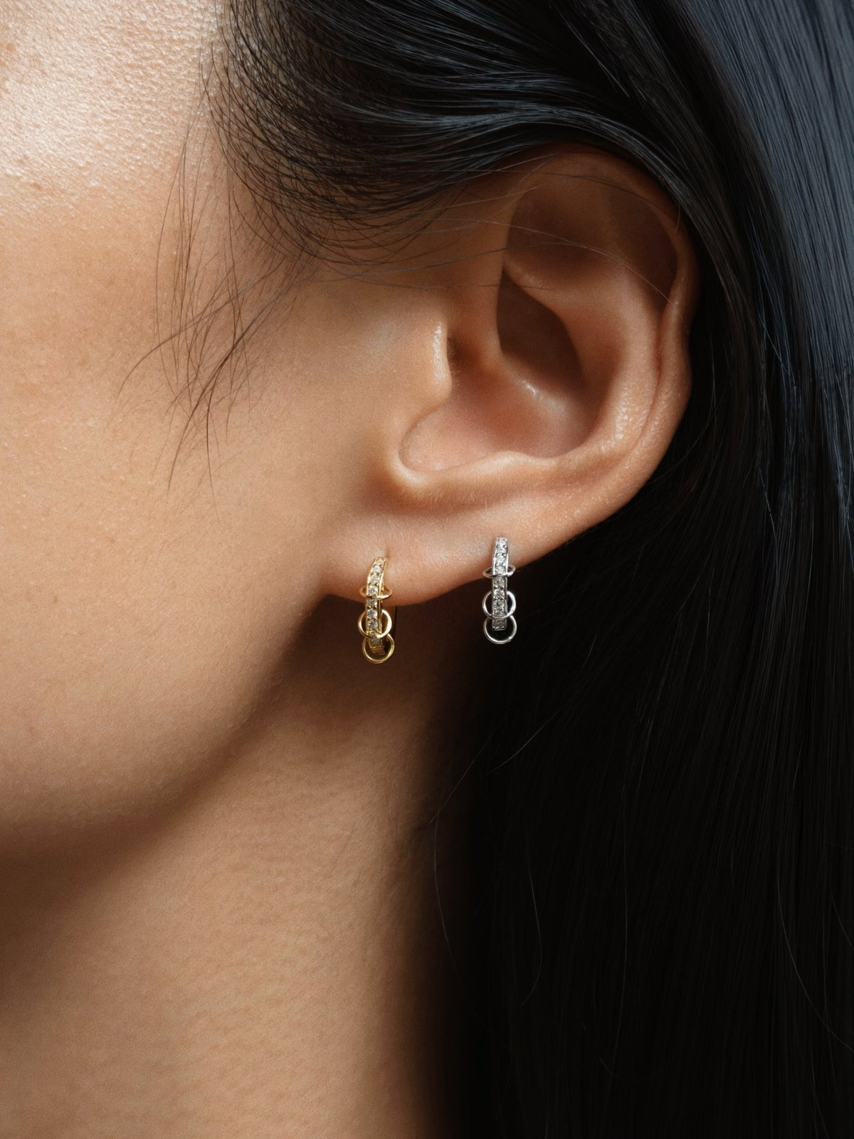 Gold-plated 925 sterling silver Interlock Pavé Hoop Earrings