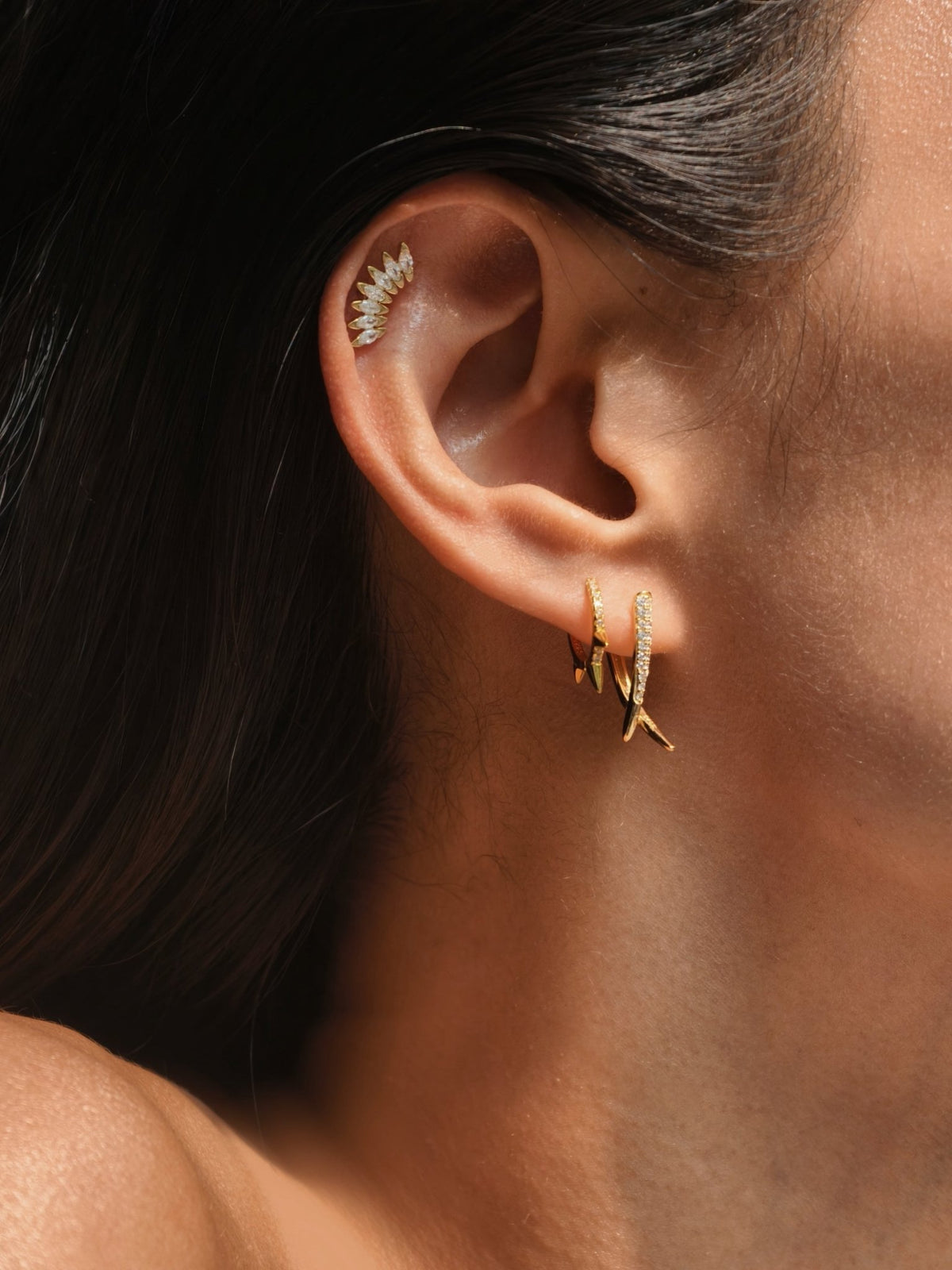 Gold-plated 925 sterling silver Rebel Cross CZ Hoop Earrings