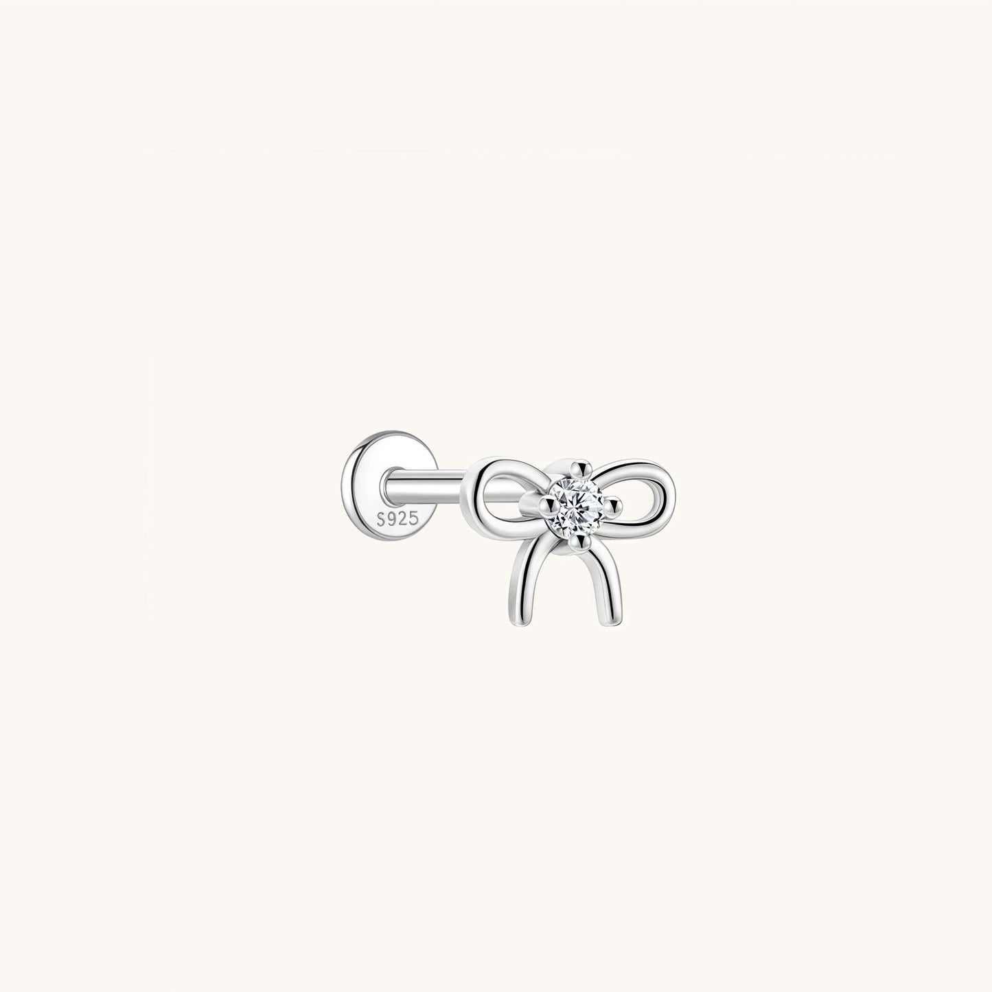 Gold-plated 925 sterling silver Moissanite Bow Flatback Earring 8mm