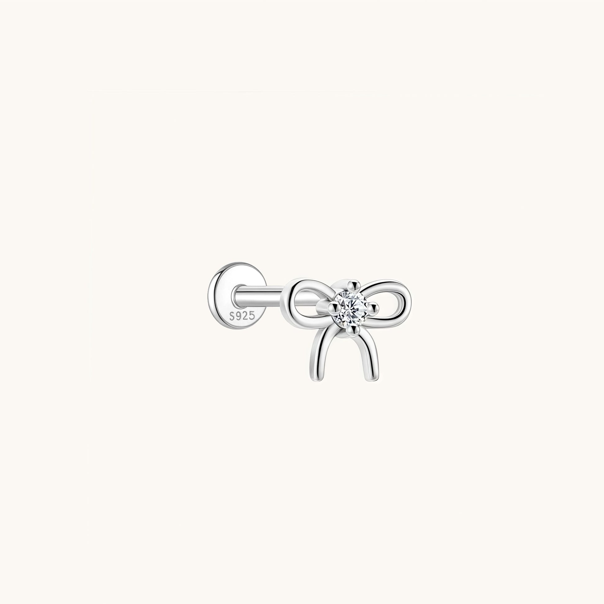 Gold-plated 925 sterling silver Moissanite Bow Flatback Earring 8mm
