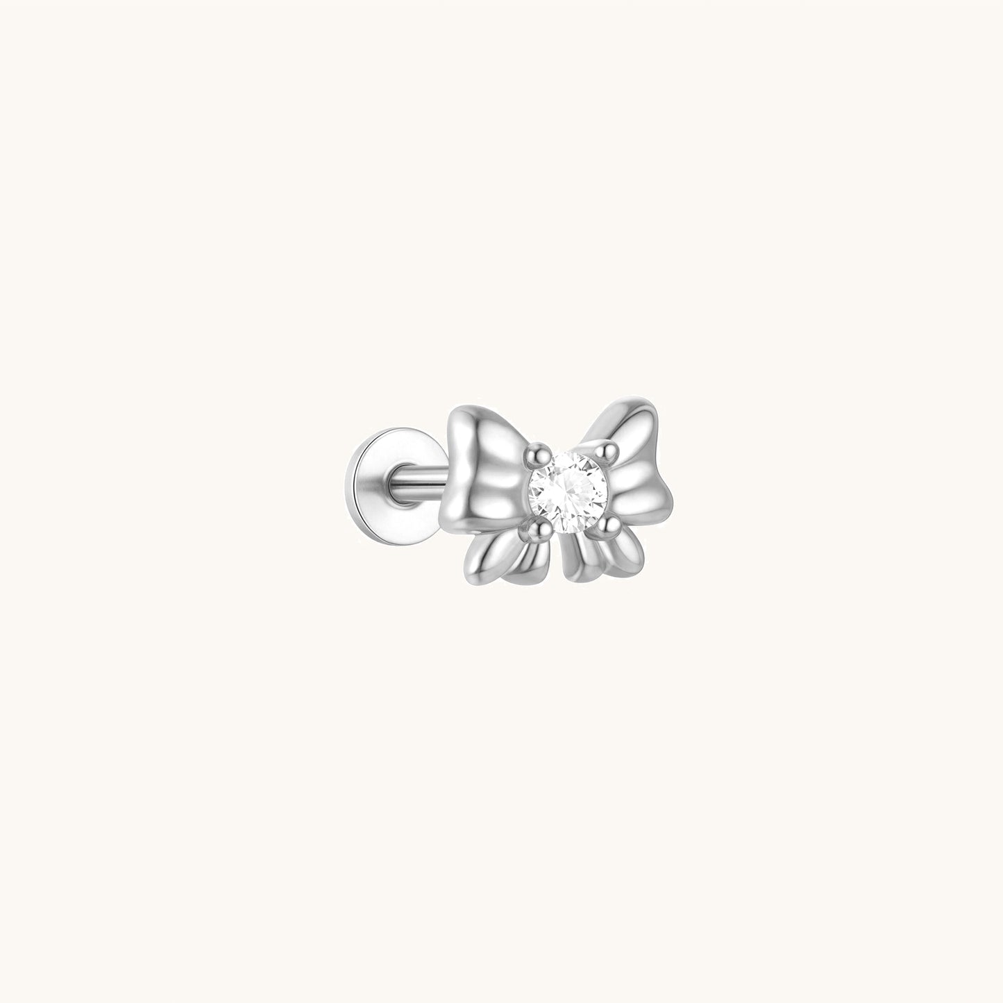 Gold-plated 925 sterling silver Signature CZ Bow Flatback Earring Silver