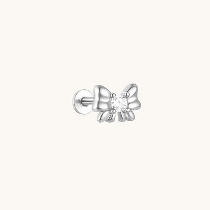 Gold-plated 925 sterling silver Signature CZ Bow Flatback Earring Silver