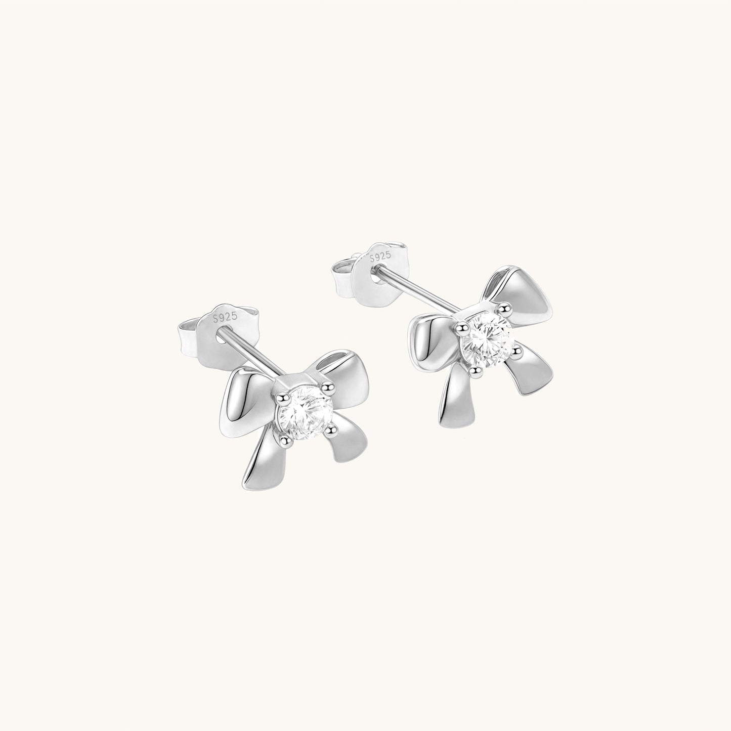 Gold-plated 925 sterling silver Timeless CZ Bow Stud Earrings Silver