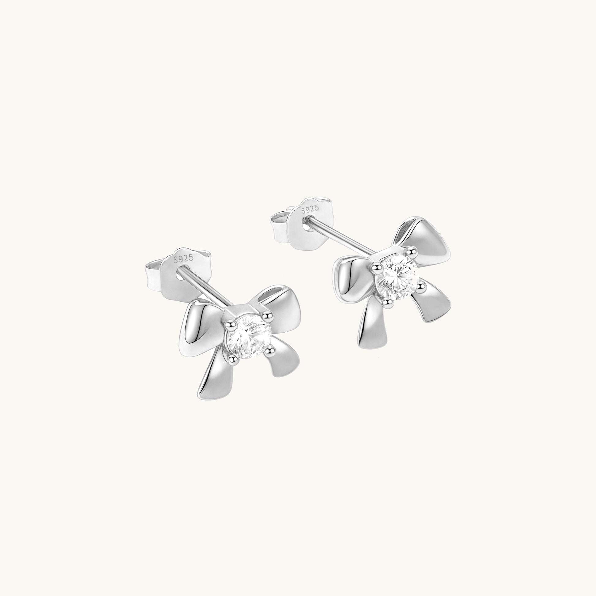 Gold-plated 925 sterling silver Timeless CZ Bow Stud Earrings Silver