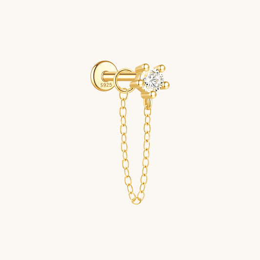 Gold-plated 925 sterling silver CZ Chain Flatback Earring Gold