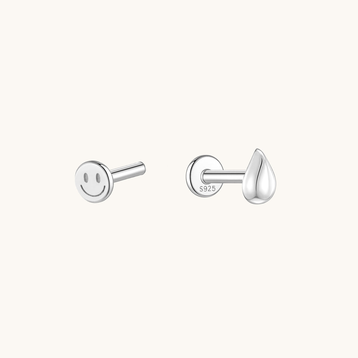 Gold-plated 925 sterling silver Teardrop Flatback Earring Silver Big (3.5*5mm)