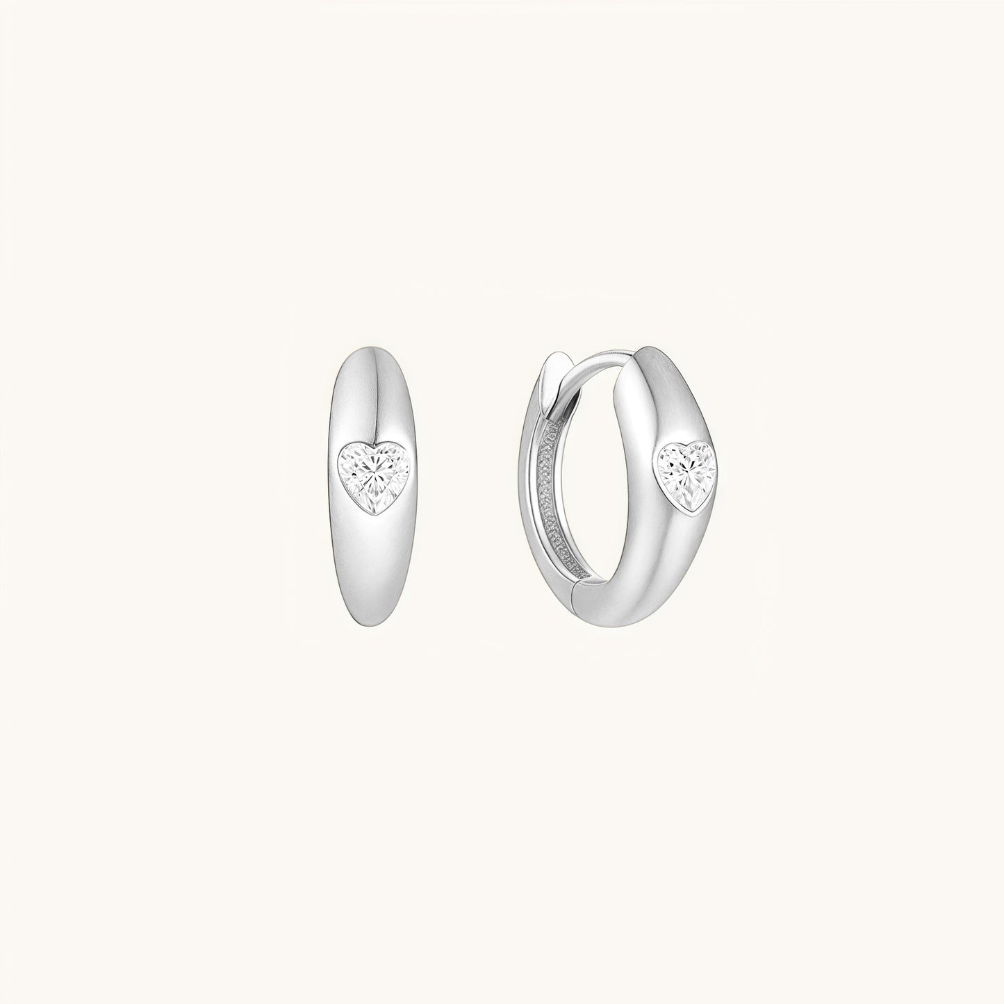 Gold-plated 925 sterling silver Bezel Heart Huggie Hoops Silver