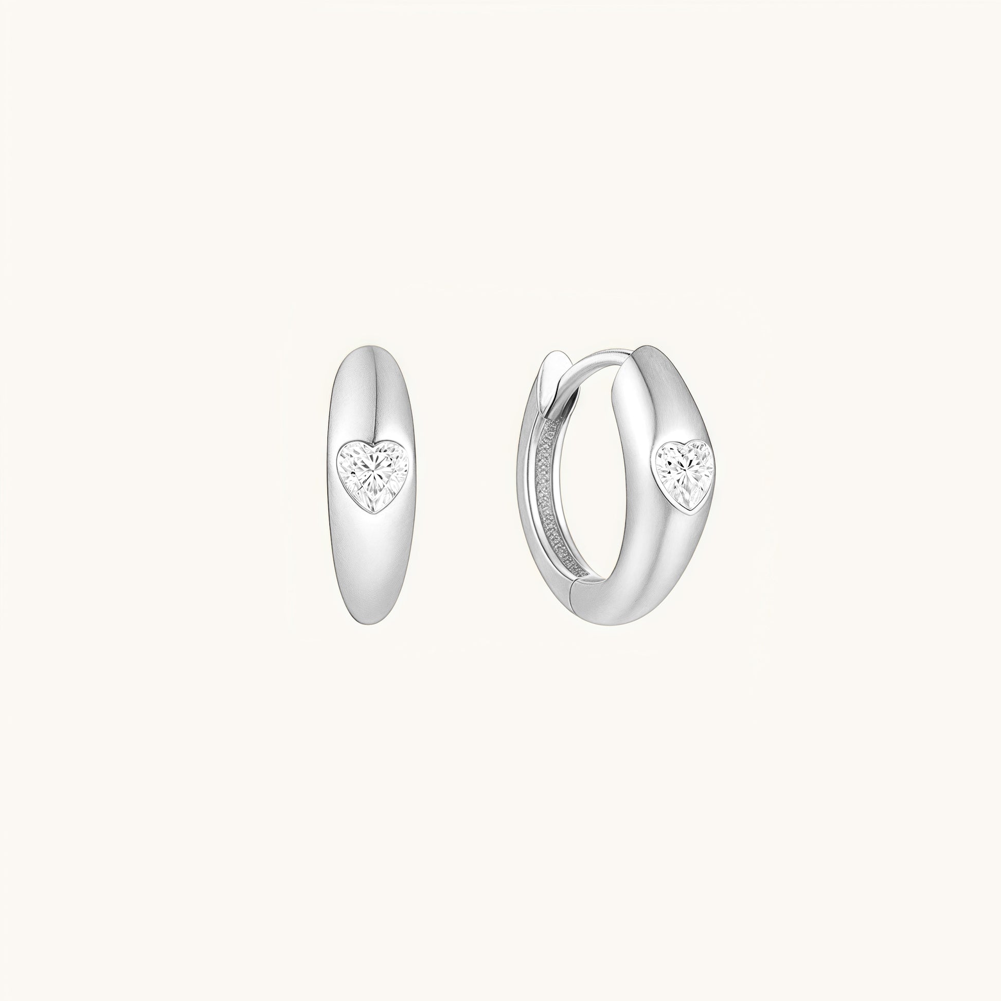 Gold-plated 925 sterling silver Bezel Heart Huggie Hoops Silver