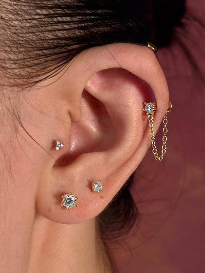 Gold-plated 925 sterling silver Six-Prong Zirconia Flatback Earring