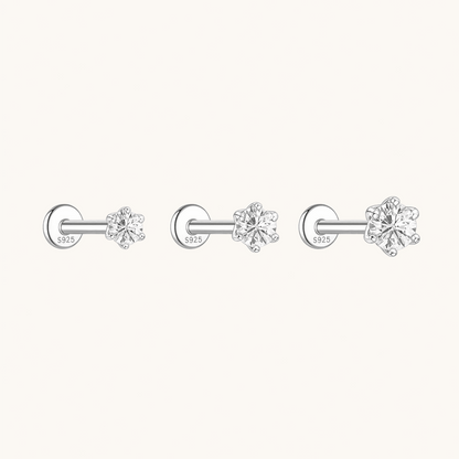 Gold-plated 925 sterling silver Six-Prong Zirconia Flatback Earring Silver