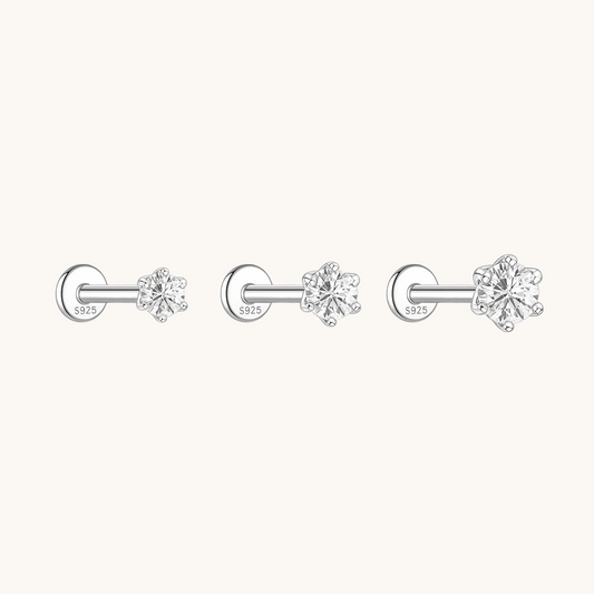 Gold-plated 925 sterling silver Six-Prong Zirconia Flatback Earring Silver
