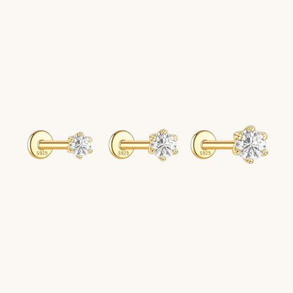Gold-plated 925 sterling silver Six-Prong Zirconia Flatback Earring Gold