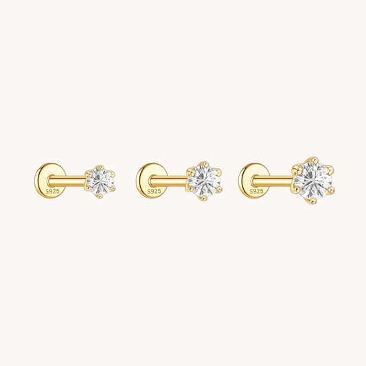 Gold-plated 925 sterling silver Six-Prong Zirconia Flatback Earring Gold