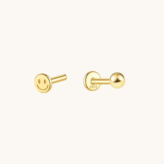 Gold-plated 925 sterling silver Smiley Ball Flatback Earring Gold Big(3mm)