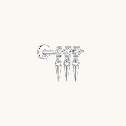 Gold-plated 925 sterling silver Triple Spike CZ Flatback Earring Silver