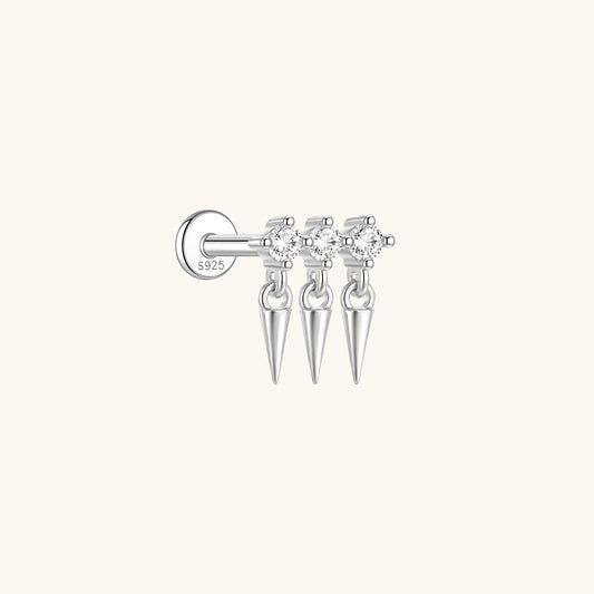 Gold-plated 925 sterling silver Triple Spike CZ Flatback Earring Silver