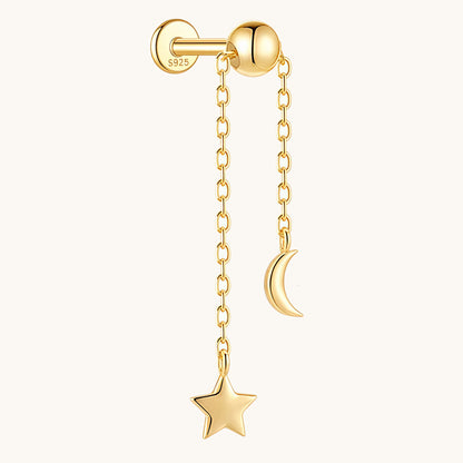 Gold-plated 925 sterling silver Star and Moon Flatback Earring 8mm