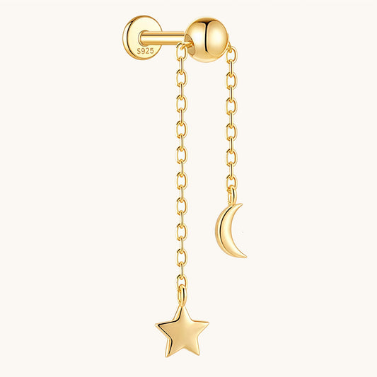 Gold-plated 925 sterling silver Star and Moon Flatback Earring Gold