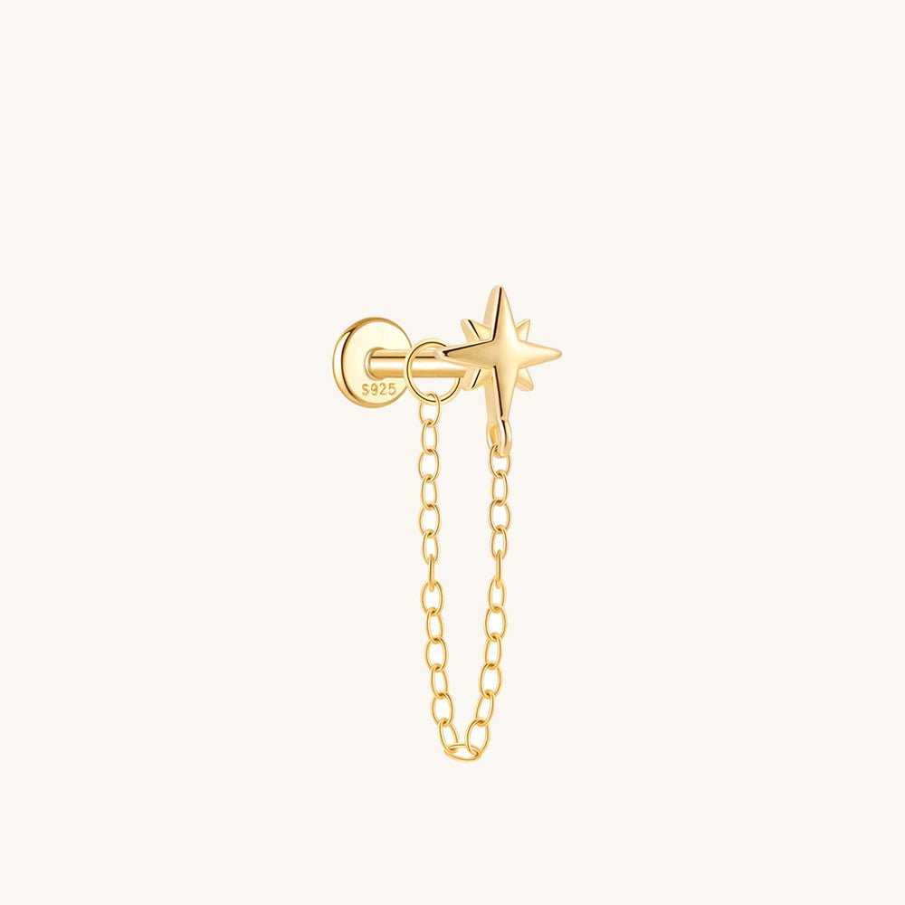 Gold-plated 925 sterling silver Star Chain Flatback Earring Gold