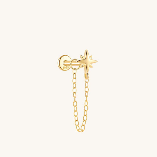 Gold-plated 925 sterling silver Star Chain Flatback Earring Gold
