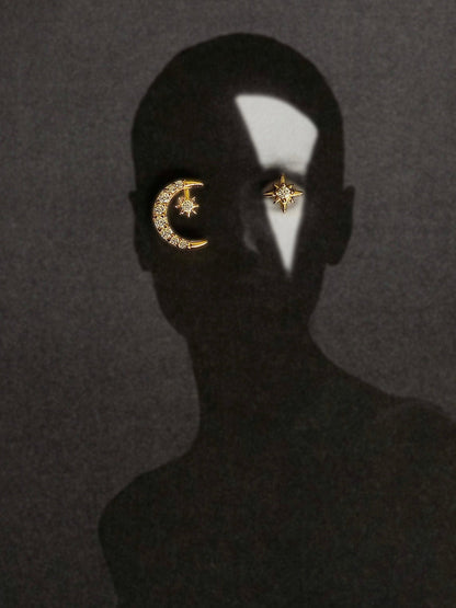 Gold-plated 925 sterling silver Star-Chaser Moon Flatback Earring