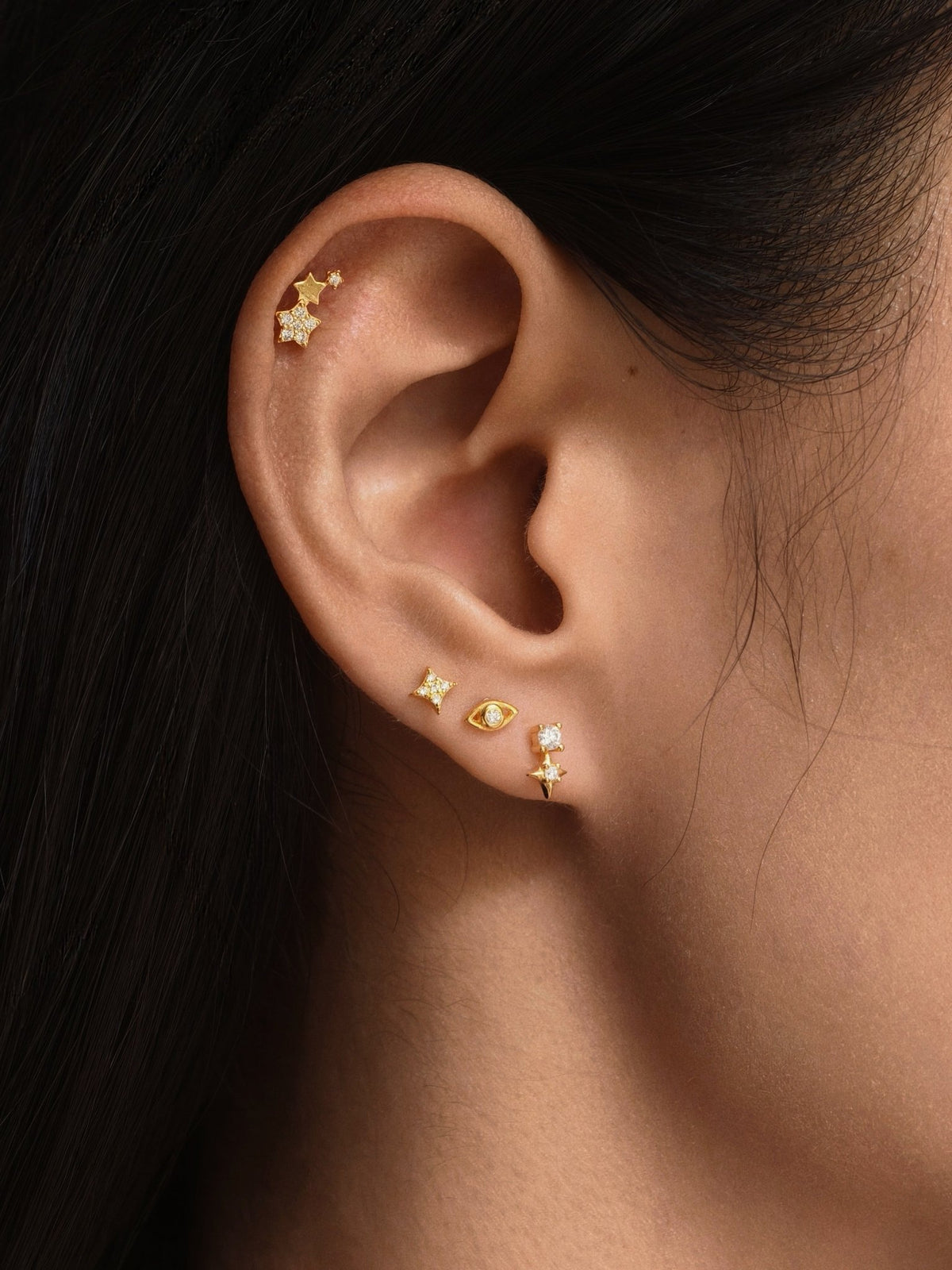 Gold-plated 925 sterling silver Evil Eye Moissanite Flatback Earring