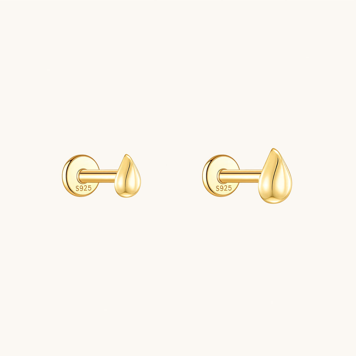 Gold-plated 925 sterling silver Teardrop Flatback Earring