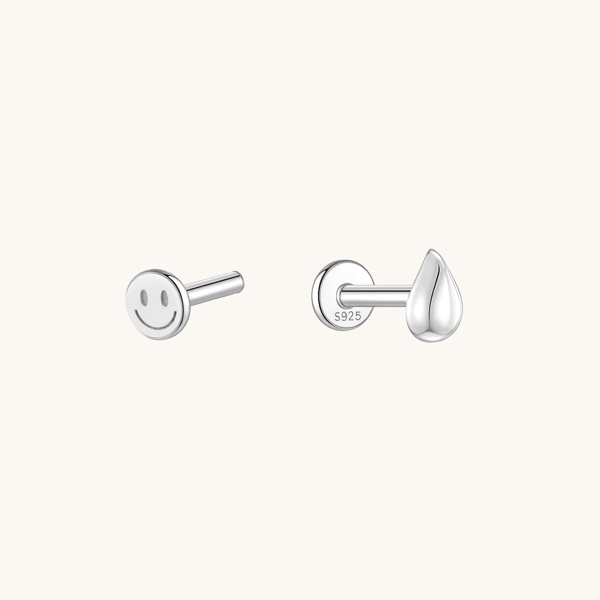 Gold-plated 925 sterling silver Teardrop Flatback Earring Silver Big (3.5*5mm)