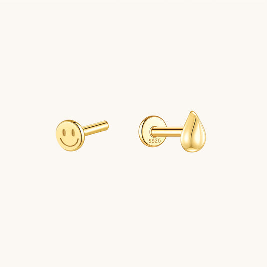Gold-plated 925 sterling silver Teardrop Flatback Earring Gold Big (3.5*5mm)
