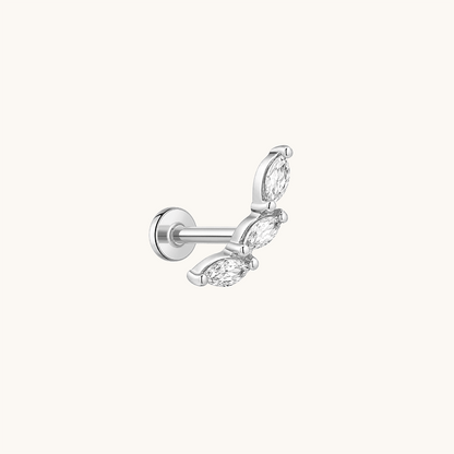 Gold-plated 925 sterling silver Three Leaves Curve Flatback Earring Silver