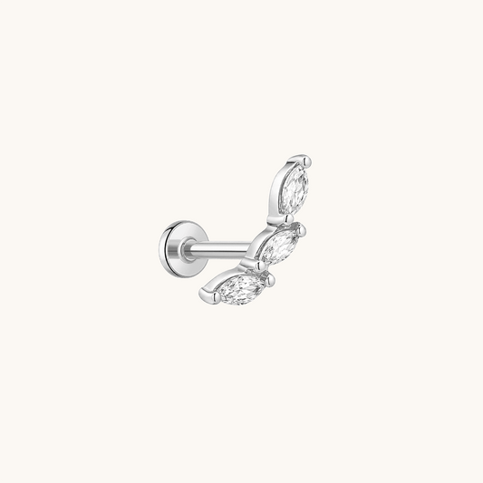 Gold-plated 925 sterling silver Three Leaves Curve Flatback Earring Silver