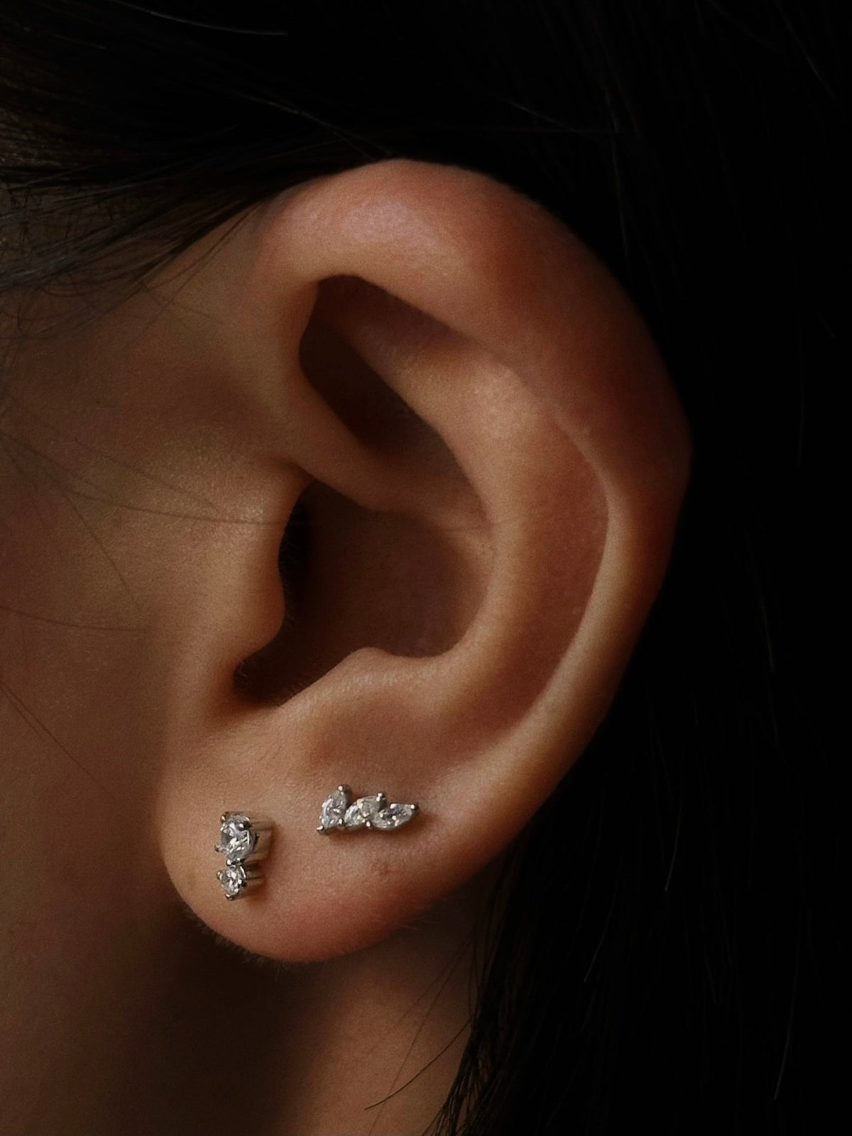 Gold-plated 925 sterling silver Double Stones Flatback Earring