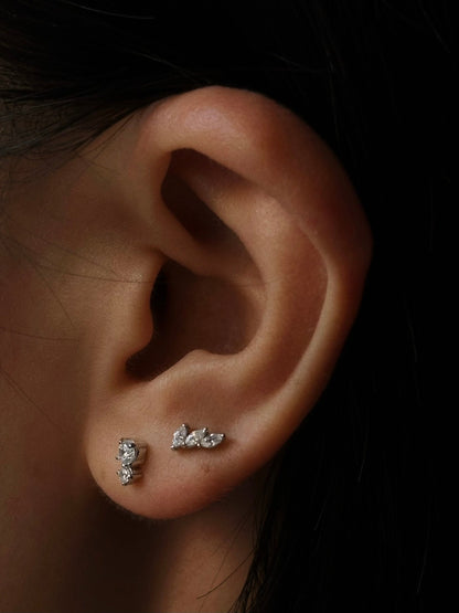 Gold-plated 925 sterling silver Double Stones Flatback Earring
