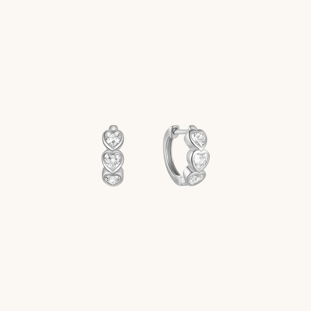 Gold-plated 925 sterling silver Trinity Heart Huggie Hoops Silver
