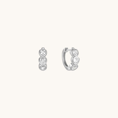 Gold-plated 925 sterling silver Trinity Heart Huggie Hoops Silver