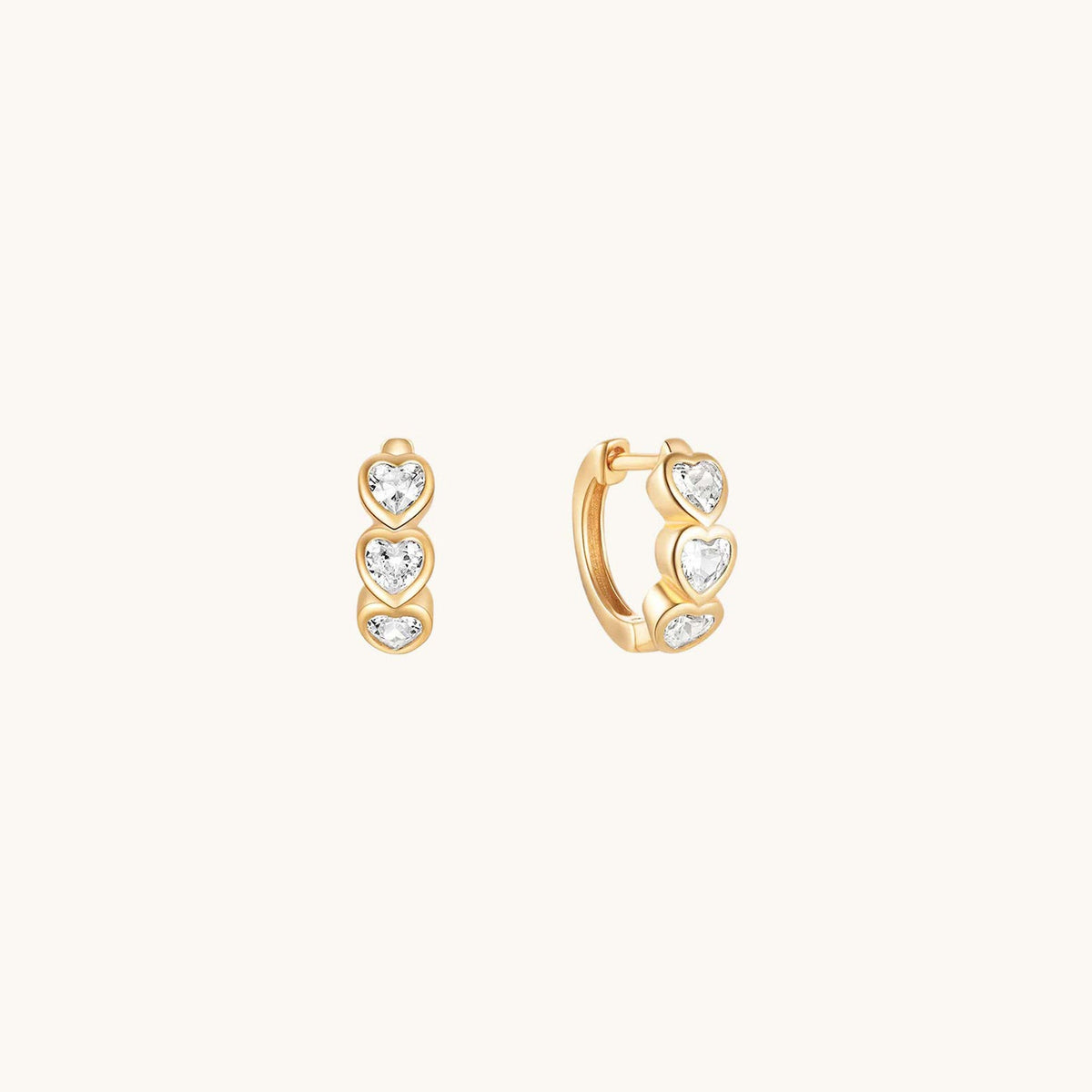 Gold-plated 925 sterling silver Trinity Heart Huggie Hoops Gold
