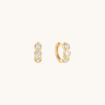 Gold-plated 925 sterling silver Trinity Heart Huggie Hoops Gold