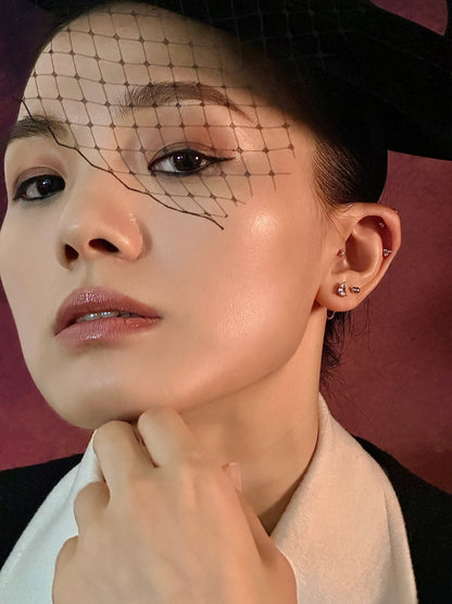 Gold-plated 925 sterling silver Double Ball Flatback Earring