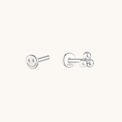 Gold-plated 925 sterling silver Trio Ball Flatback Earring Silver