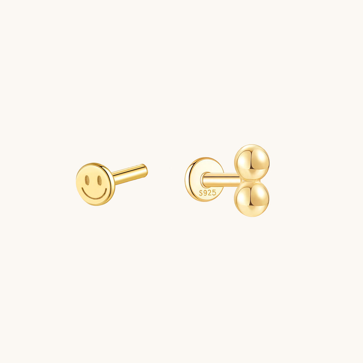 Gold-plated 925 sterling silver Double Ball Flatback Earring Gold