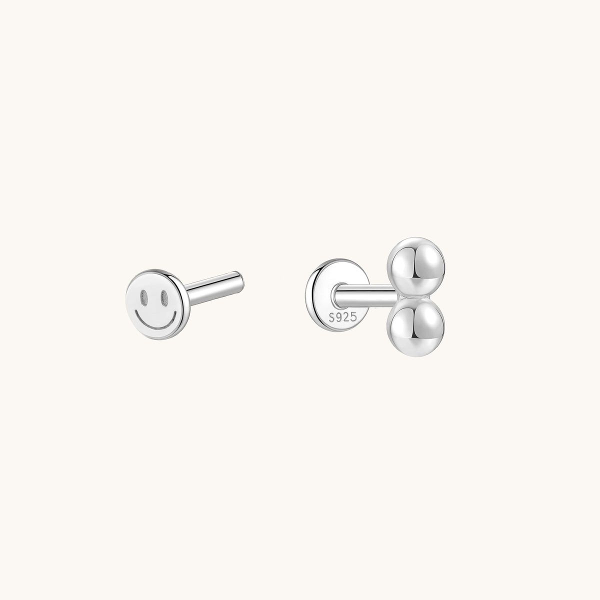 Gold-plated 925 sterling silver Double Ball Flatback Earring Silver