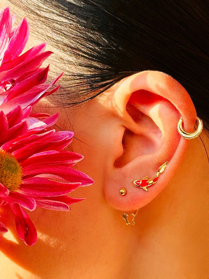 Gold-plated 925 sterling silver Vermilion Koi Flatback Earring
