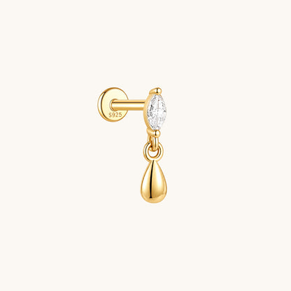 Gold-plated 925 sterling silver Marquise CZ Teardrop Dangle Flatback Earring 8mm