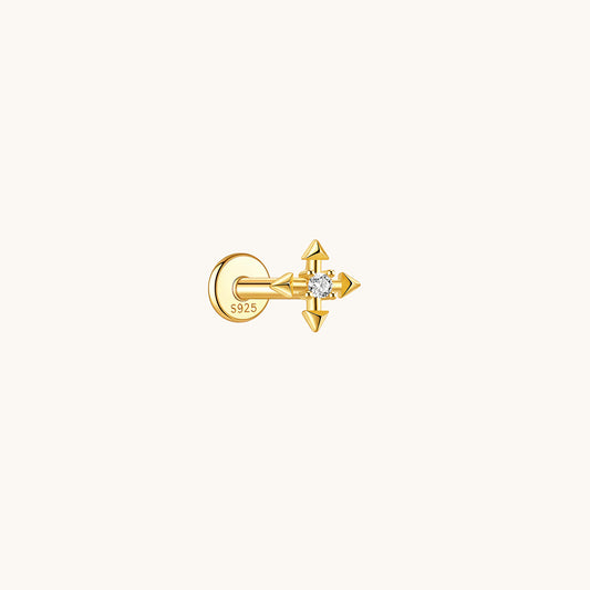 Gold-plated 925 sterling silver Punk Cross CZ Flatback Earring Gold