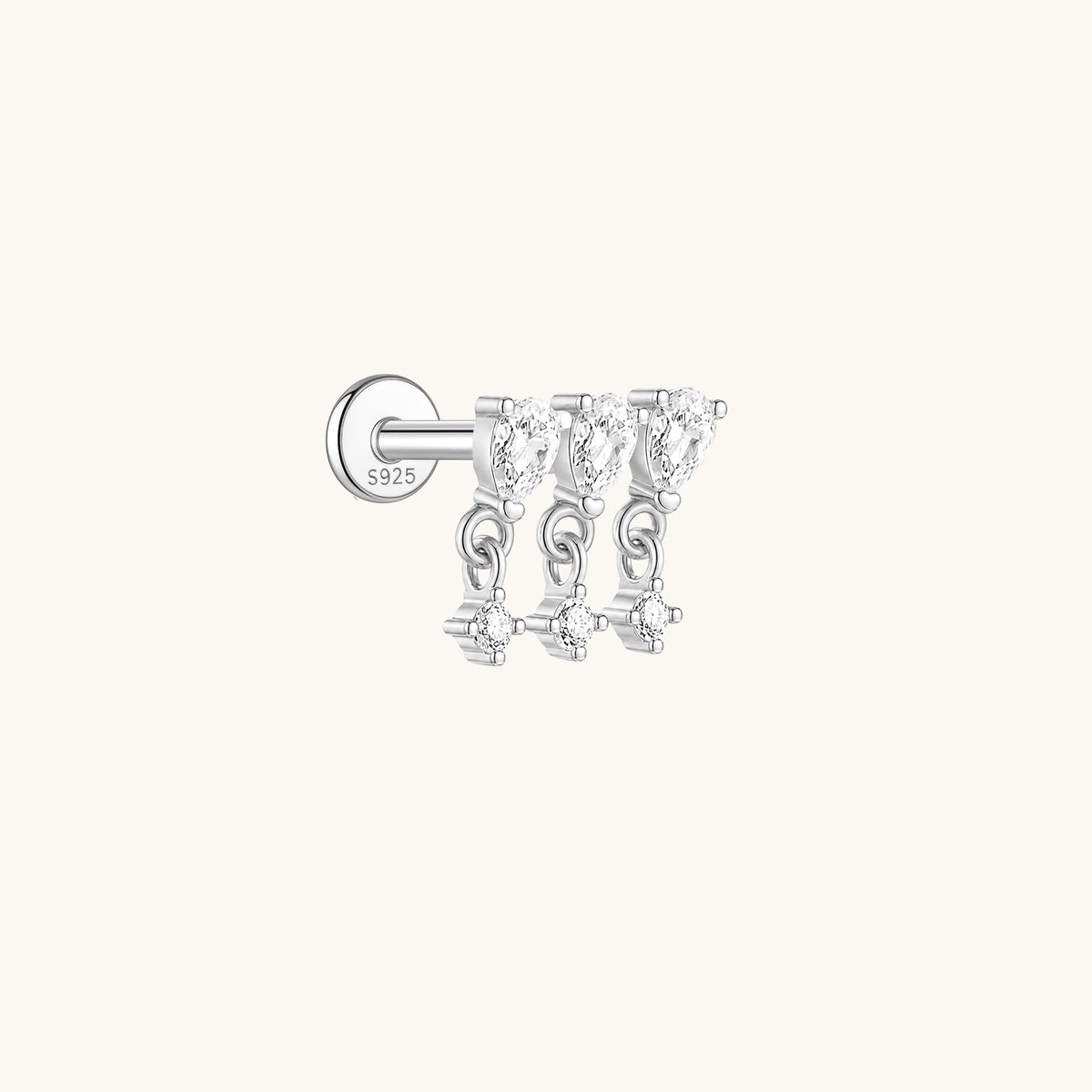 Gold-plated 925 sterling silver CZ Tassel Flatback Earring Silver